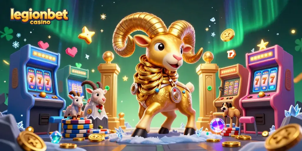 Experience the thrilling adventure at legionbet casino with a golden ram charging into excitement.