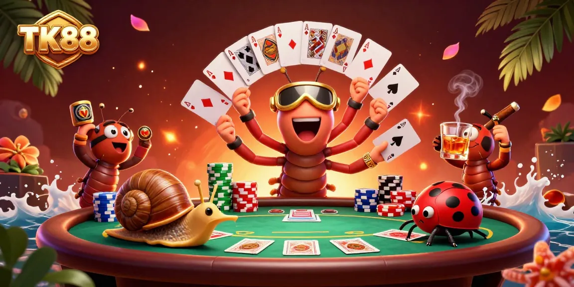 Engage in thrilling poker action at TK88 with the energetic millipede dealer and high-roller snail.