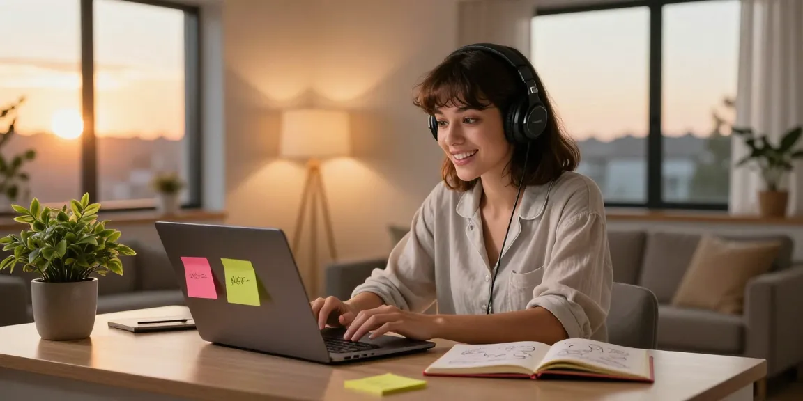 Youthful woman enjoying an engaging ai nsfw chat experience in a cozy living room.