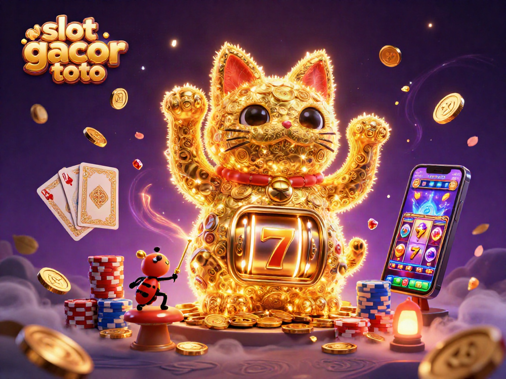 Experience the thrill of slot gacor toto with a vibrant, dynamic casino illustration featuring lively characters and game symbols.
