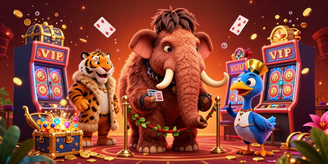 SOCOLIVE offers a dynamic casino experience featuring characters like a woolly mammoth bouncer and vibrant elements like gold coins and slot wheels.