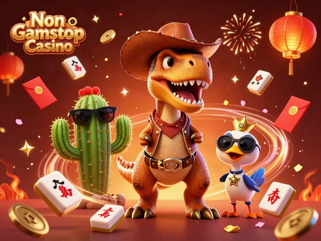Experience the excitement of Non Gamstop Casino with a dynamic 3D illustration featuring animated characters and casino elements.