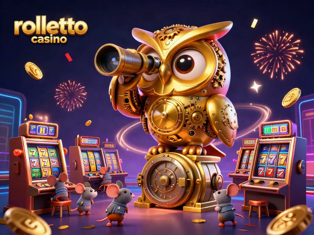 Win big at rolletto casino with exciting slots and festive prizes in an animated casino scene.
