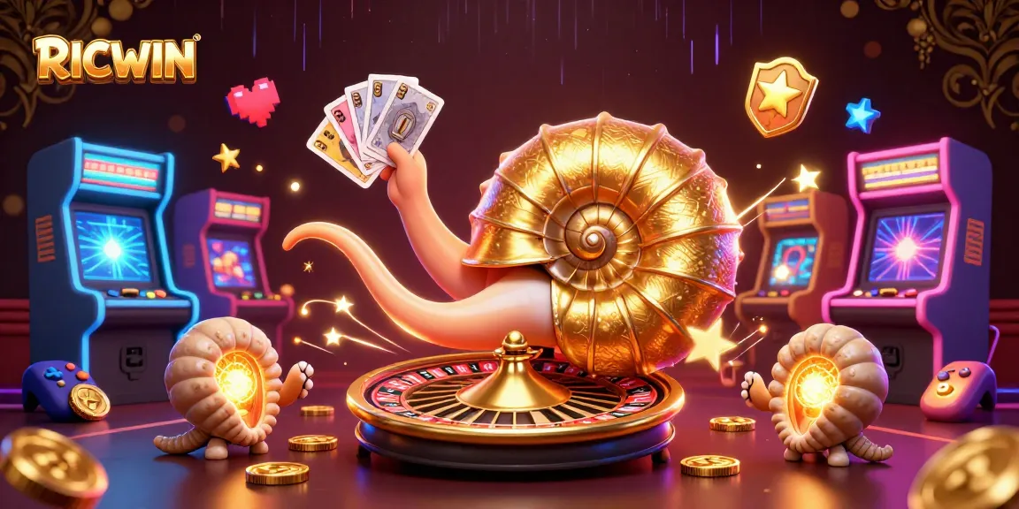 Engage in thrilling gambling experiences with RICWIN at a glowing 3D casino scene.