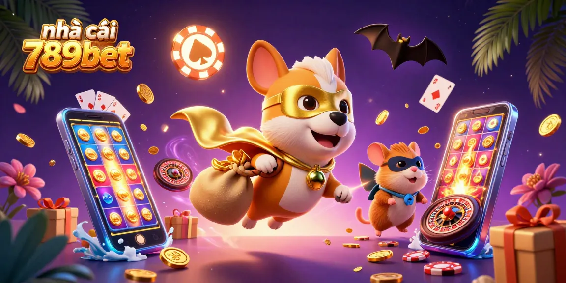 Experience the thrill with nhà cái 789bet in this fun, dynamic casino scene of playful characters and gaming elements.