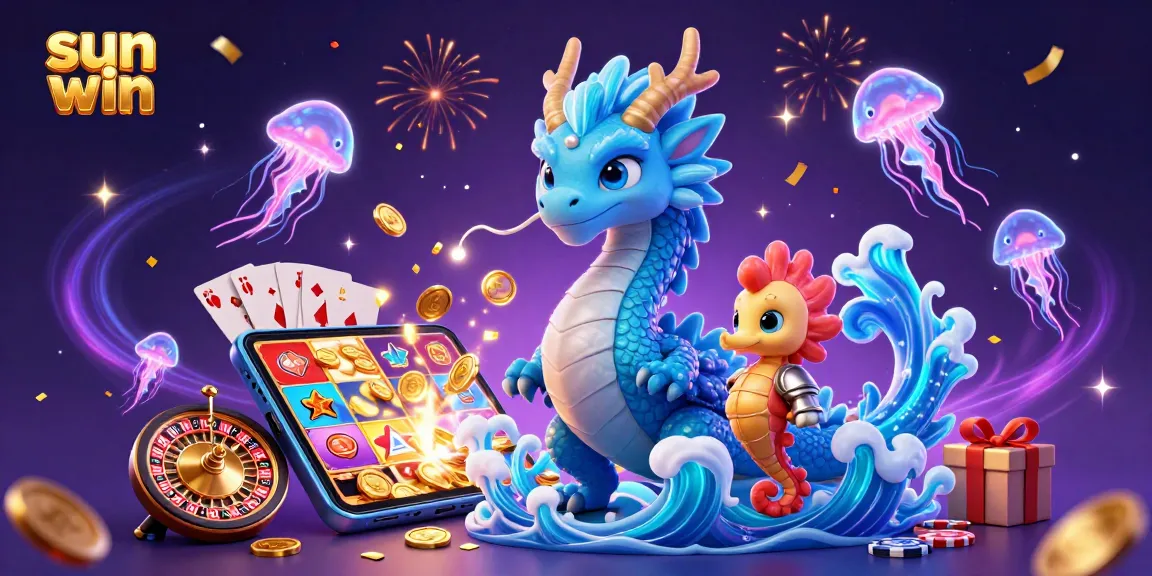 Experience exciting slots and games with sun win, featuring a colorful dragon and gaming elements.