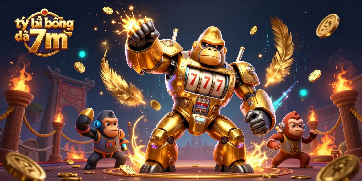 Experience the action of tỷ lệ bóng đá 7m with dynamic gambling elements and a golden gorilla mech.