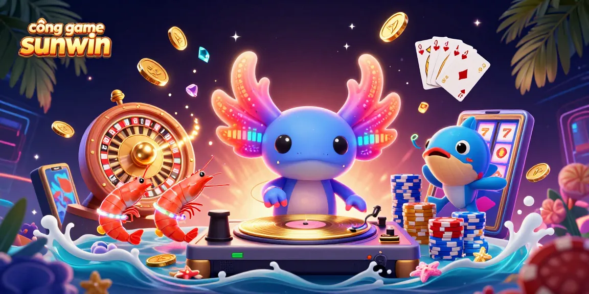 Experience the vibrant world of cổng game sunwin with a neon-themed casino illustration showcasing gaming elements.